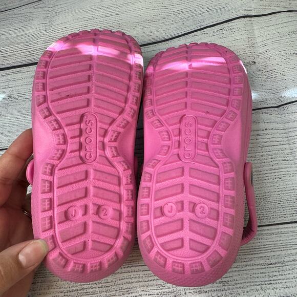 Crocs Kids Classic Pink Lined Slide On Clogs Size J2 - Picture 7 of 7